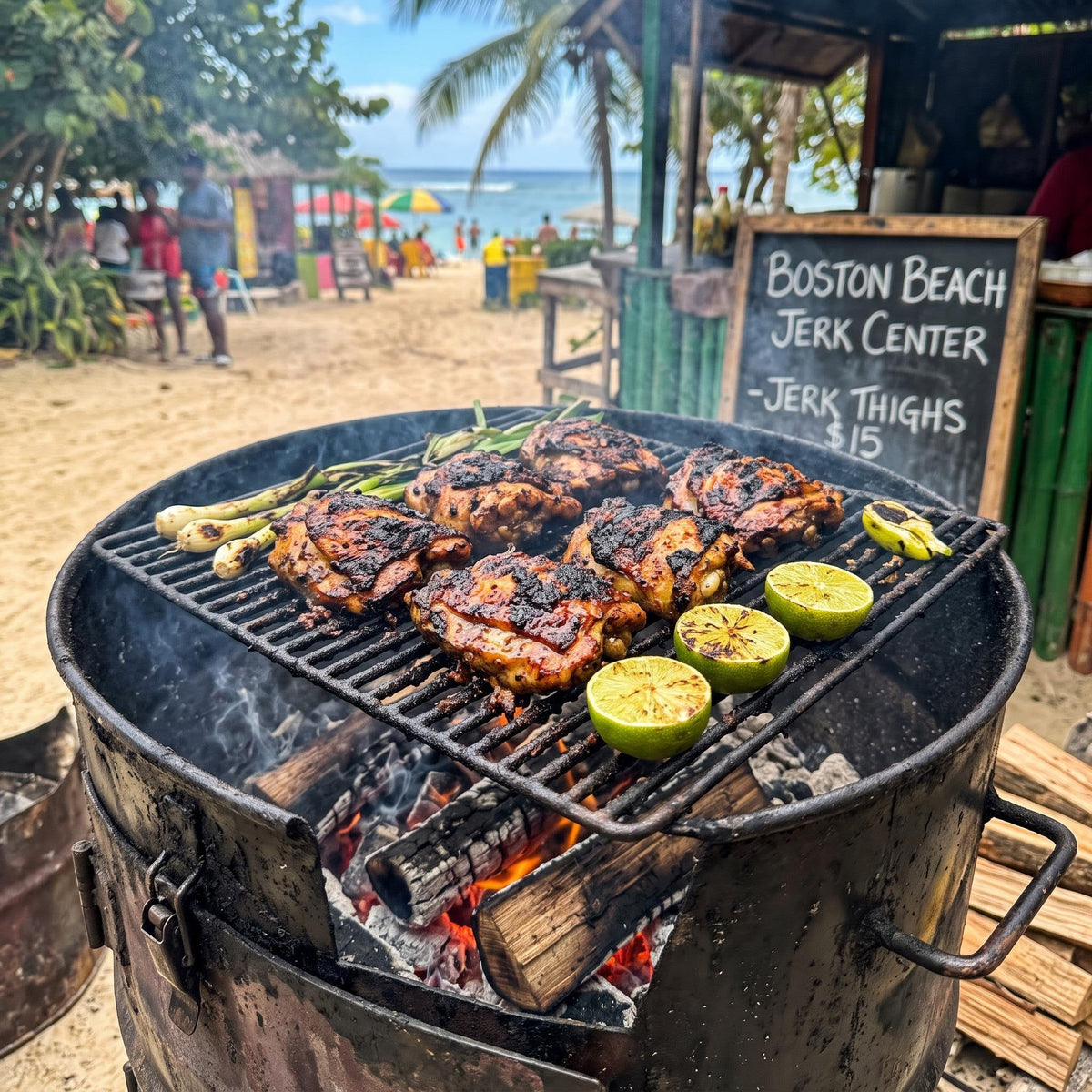 Caribbean Jerk Chicken Thighs with Grilled Lime