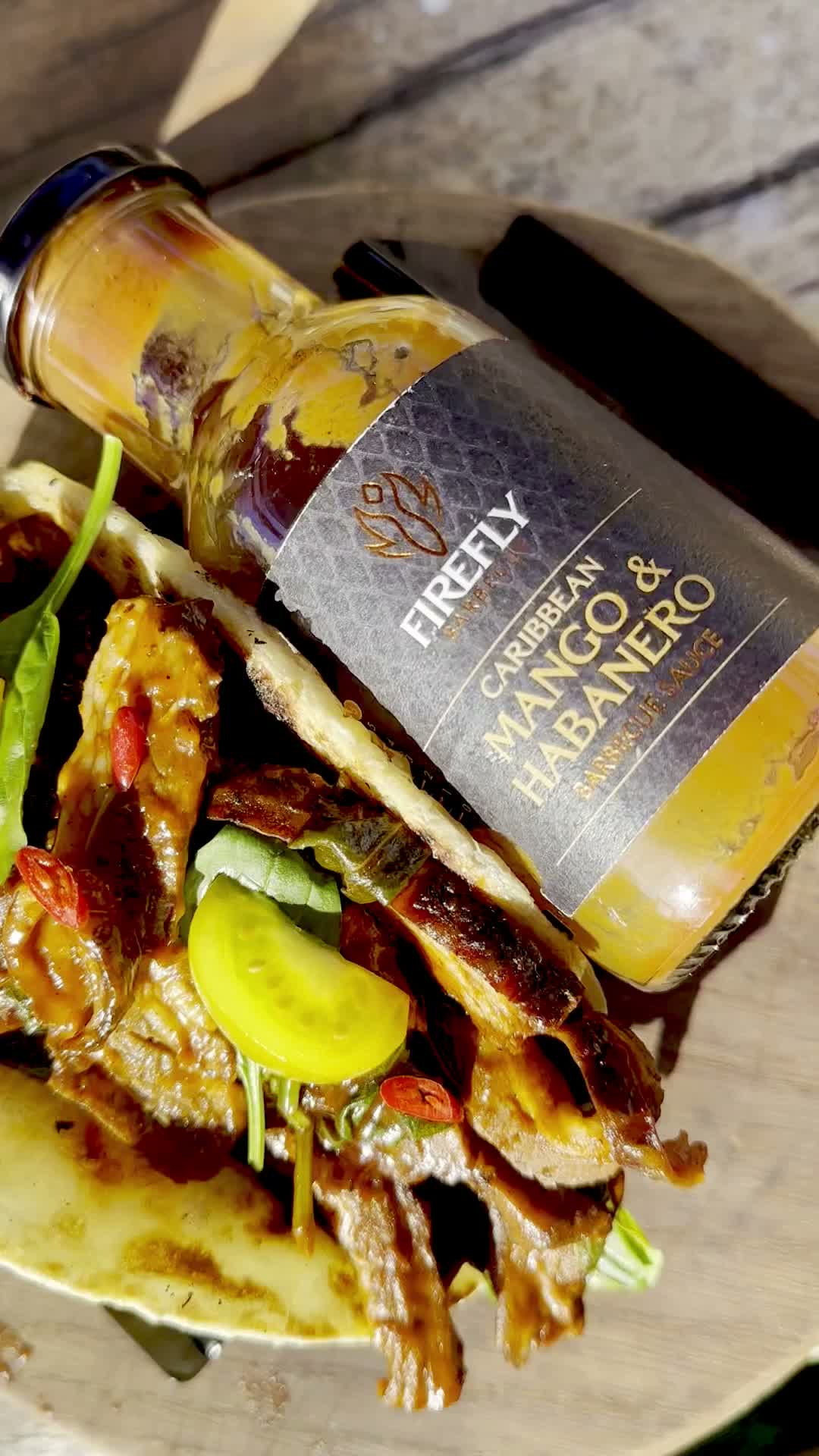 smoked Hebridean lamb breast, finished with Cuban Mojo, jarred red peppers and Mango Habanero sauce, served in crispy homemade arepa tacos with Bird’s Eye chilli, golden yellow tomatoes and fresh spinach