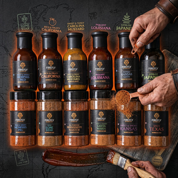 Firefly spice collection featuring BBQ rubs, blends, and hot seasonings.