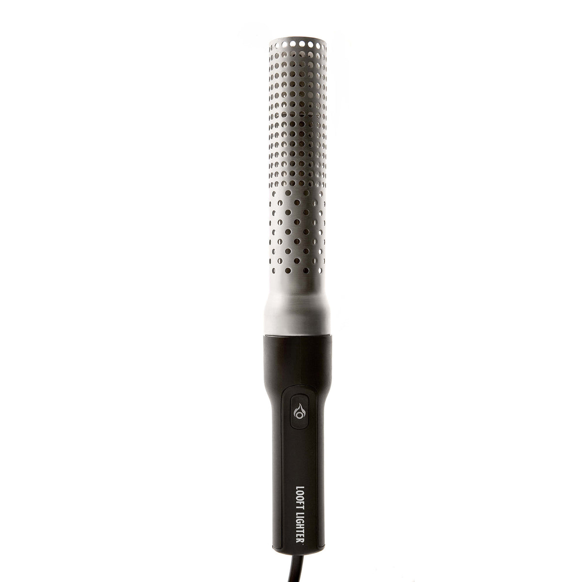 Perforated metal tube of electric firelighter with a flame inside
