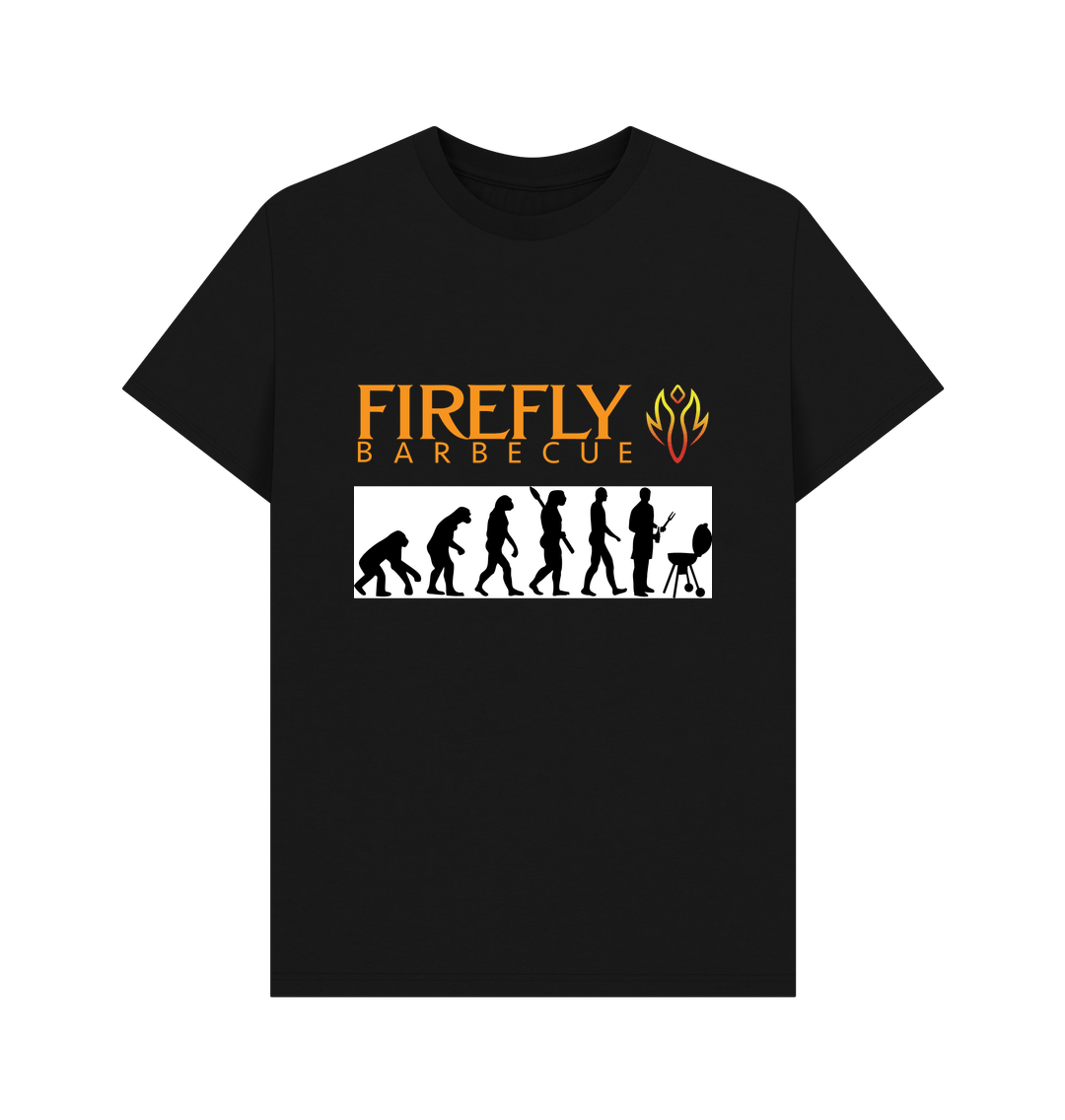 Men's BBQ T-shirt with evolution graphic and fire logo
