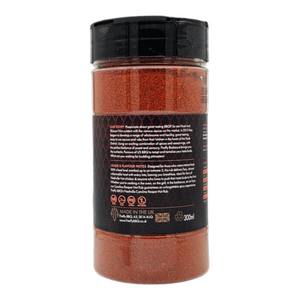 Side label of Firefly BBQ Reaper Level 5 rub with usage tips and flavor notes. Made in the UK with Carolina Reaper for extreme heat lovers.