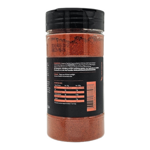 Back view of Nashville Hot Seasoning Reaper Level 5 jar showing ingredients and nutritional info. Ideal for grilling, oven, or air fryer use.