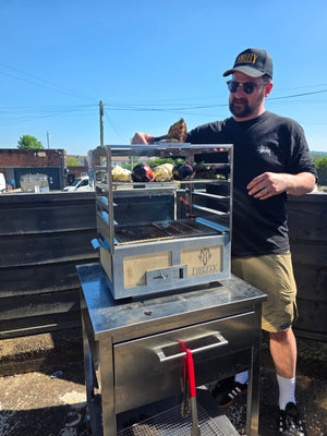 Outdoor BBQ setup with smoker