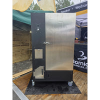 Stainless steel commercial smoker with 10 shelves and control panel