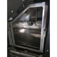 Side view of smoker's black exterior with screws