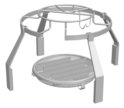 Monolith grill with metal frame and circular cooking surface for outdoor cooking