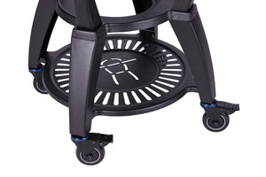Outdoor grill cart with durable black frame and caster wheels