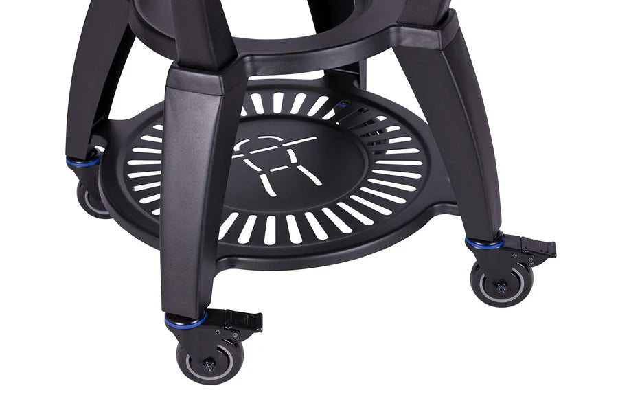 Outdoor grill cart with durable black frame and caster wheels