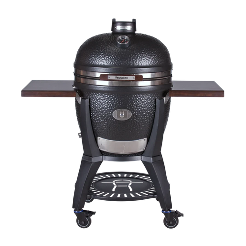 Black Monolith Kamado grill with textured surface and high-quality stainless steel fittings