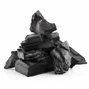 Pile of natural lumpwood charcoal for barbecue, black and textured, outdoor grill accessory
