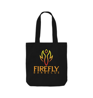 Black tote bag with Firefly Barbecue logo