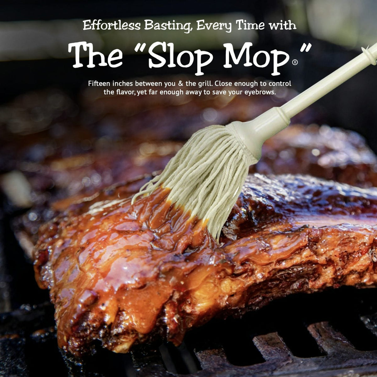 Grilled meat with basting mop for flavor
