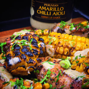 Grilled chicken and corn with Peruvian Amarillo Chilli Aioli