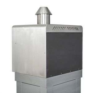 Rear and side view of Bertha X Charcoal Oven, highlighting its durable stainless steel housing and chimney for smoke ventilation.