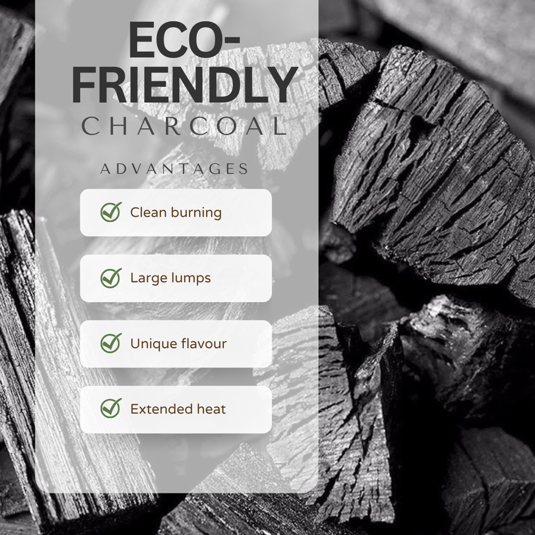 Eco-friendly charcoal firewood logs highlighting large, sustainable charcoal