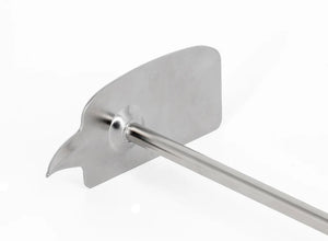 Metal campfire tool with flat spatula for grilling and Dutch oven use