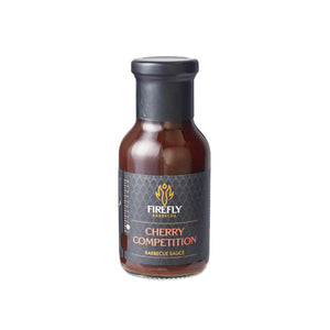Firefly Barbecue Cherry Competition BBQ Sauce bottle, included in the USDA St Louis Ribs Competition Meal Deal for premium grilling flavor.