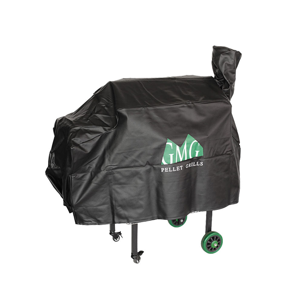 GMG Grill Full-Length Cover on portable Green Mountain Grill with wheels, ideal for camping and outdoor cooking - FireFly Barbecue