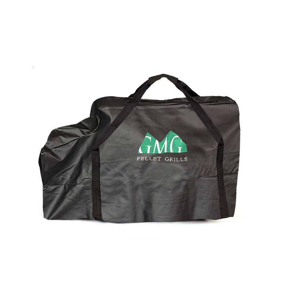 GMG Davy Crockett Tote Bag - FireFly Barbecue, black weatherproof grill cover with heavy-duty handles for outdoor portability and protection.