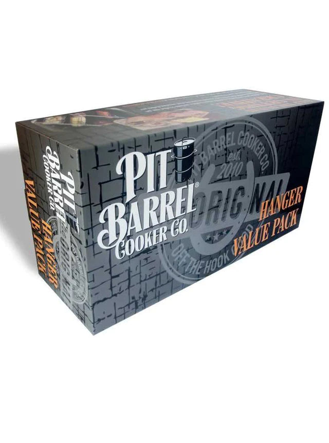 Retail packaging of Pit Barrel 3-Hanger Value Pack - FireFly Barbecue. Includes three hangers for grilling corn, sausage, and vegetables in Pit Barrel Cooker.