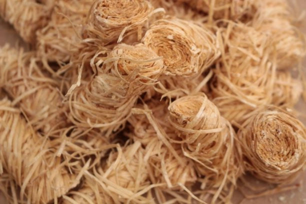 Close-up of natural wood wool firelighters for easy lighting and minimal smoke