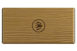 HORL 3 Oak Sharpener angle guide block with engraved logo on oak finish.