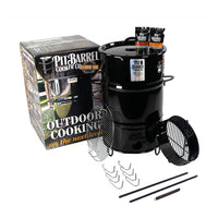 Pit Barrel Classic drum cooker with accessories for outdoor grilling and smoking