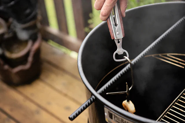 Pit Barrel Ultimate Tongs grilling tool with wooden handle