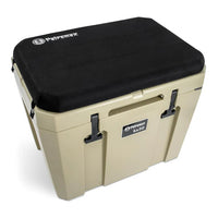 Petromax insulated cooler with black seat cushion, outdoor use