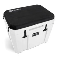 Petromax cool box with black seat cushion, outdoor camping gear