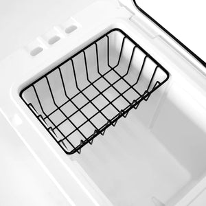 Petromax Dry Rack Basket placed inside a white cool box, keeping contents elevated and dry for better food organization.