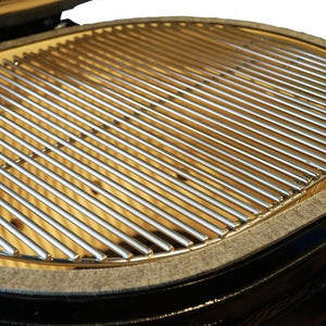 Stainless steel cooking grate of Primo Oval XL 400 Ceramic BBQ Grill offering a spacious and durable grilling surface.