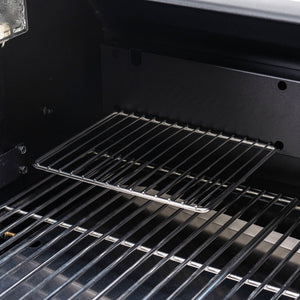 Single GMG RACKT Module shelf installed in grill, part of the GMG Trek Cart accessory system for enhanced grilling space and efficiency.