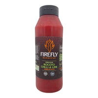 Firefly BBQ Peruvian Rocoto Chilli & Lime Sauce in large catering-size plastic bottle, ideal for food service and BBQ enthusiasts.