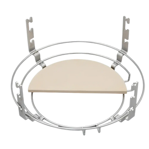 Monolith ONE 55 half-moon ceramic deflector plate with stainless steel frame, designed for indirect cooking on kamado grills.