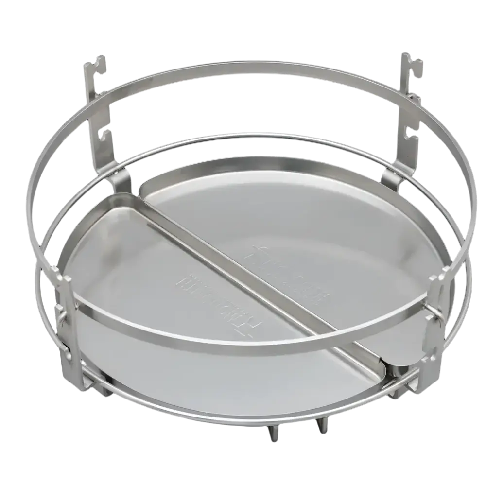 Monolith ONE 55 stainless steel charcoal basket with divider, ideal for dual-zone grilling and heat control in kamado-style cooking.