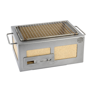 Durable Nano Pro Kasai BBQ Stainless Steel Grill with adjustable air vent and ceramic firebox, perfect for Japanese-style BBQ cooking.
