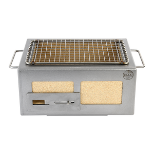 Front view of Nano Pro Kasai BBQ Stainless Steel Grill showing vent control and ceramic insulation for efficient heat retention.