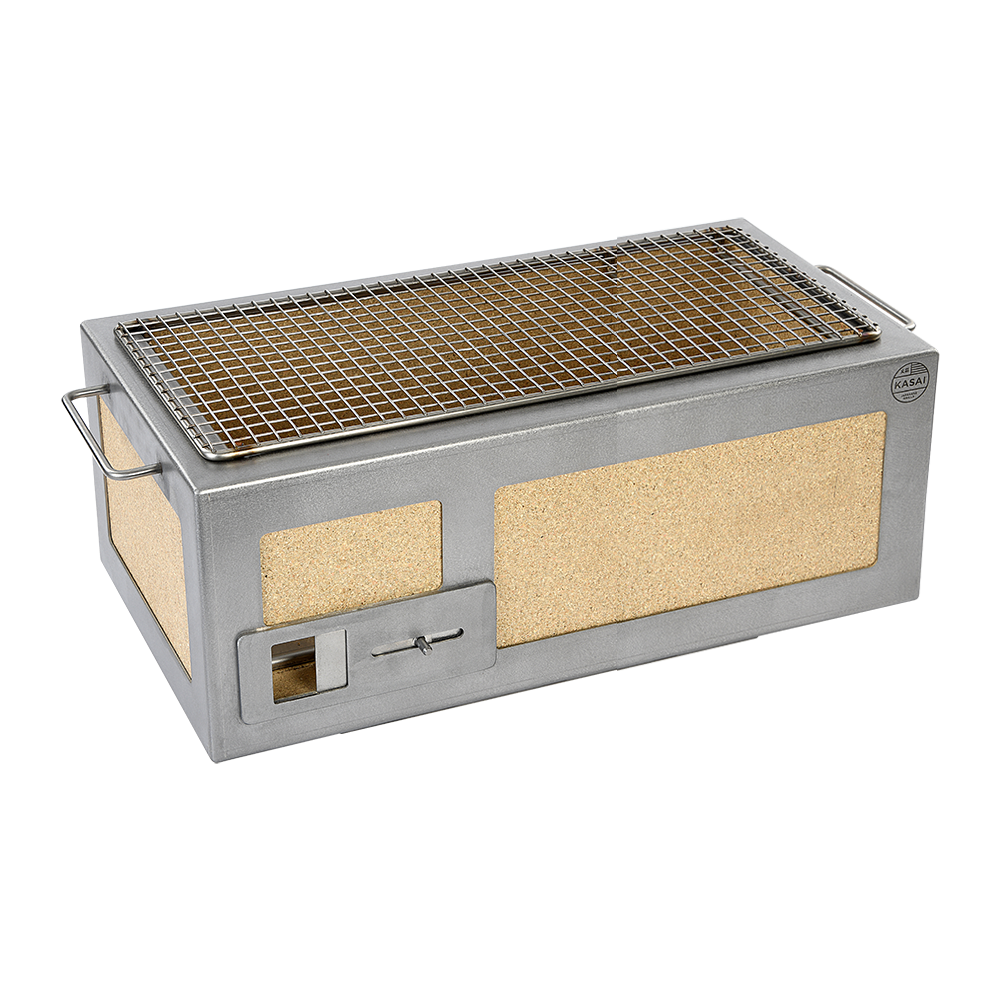 Stainless steel Kasai Konro medium BBQ grill with ceramic panels and wire grilling surface