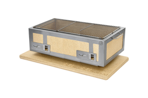 Kasai Extra Long BBQ Grill S/S displayed on a heat-resistant base, designed for safe and efficient outdoor cooking experiences.