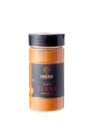 Firefly Barbecue Spicy Texas Rub included in the Ultimate BBQ Pack, delivering bold heat and flavor for authentic Texan grilling.