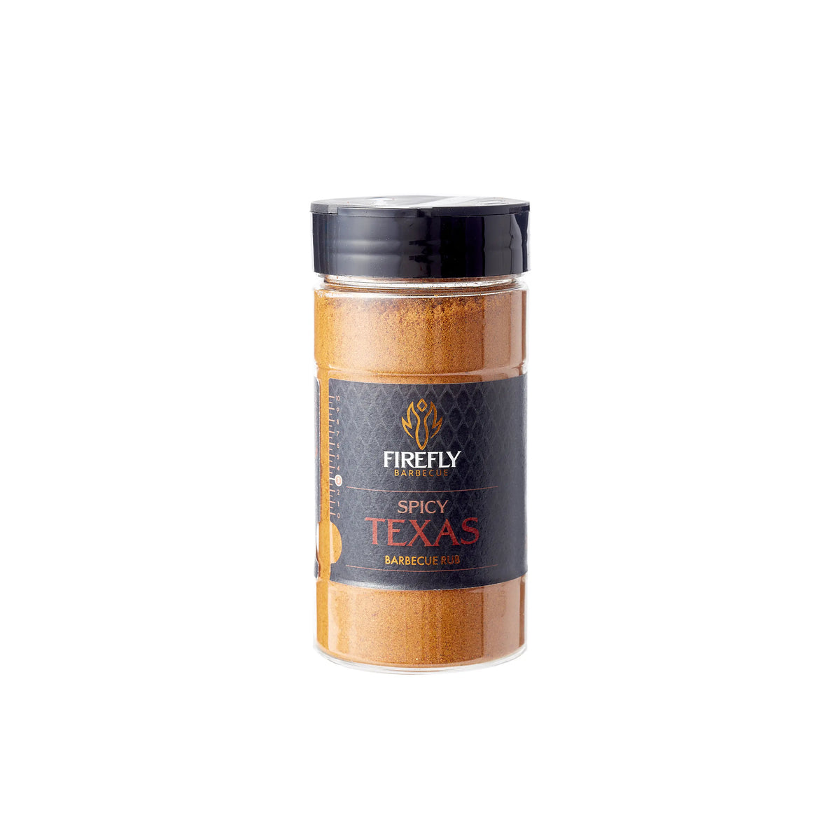 Firefly Barbecue Spicy Texas BBQ Rub in a clear spice jar, included in the BBQ Spicy Legend gift pack for smoky heat lovers.