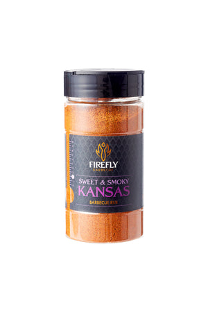 Firefly Barbecue Sweet & Smoky Kansas Rub included in the Ultimate BBQ Pack, perfect for enhancing meats with a balanced smoky flavor.