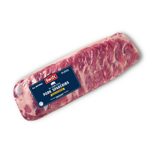 Raw pork back ribs with label for grilling and smoking