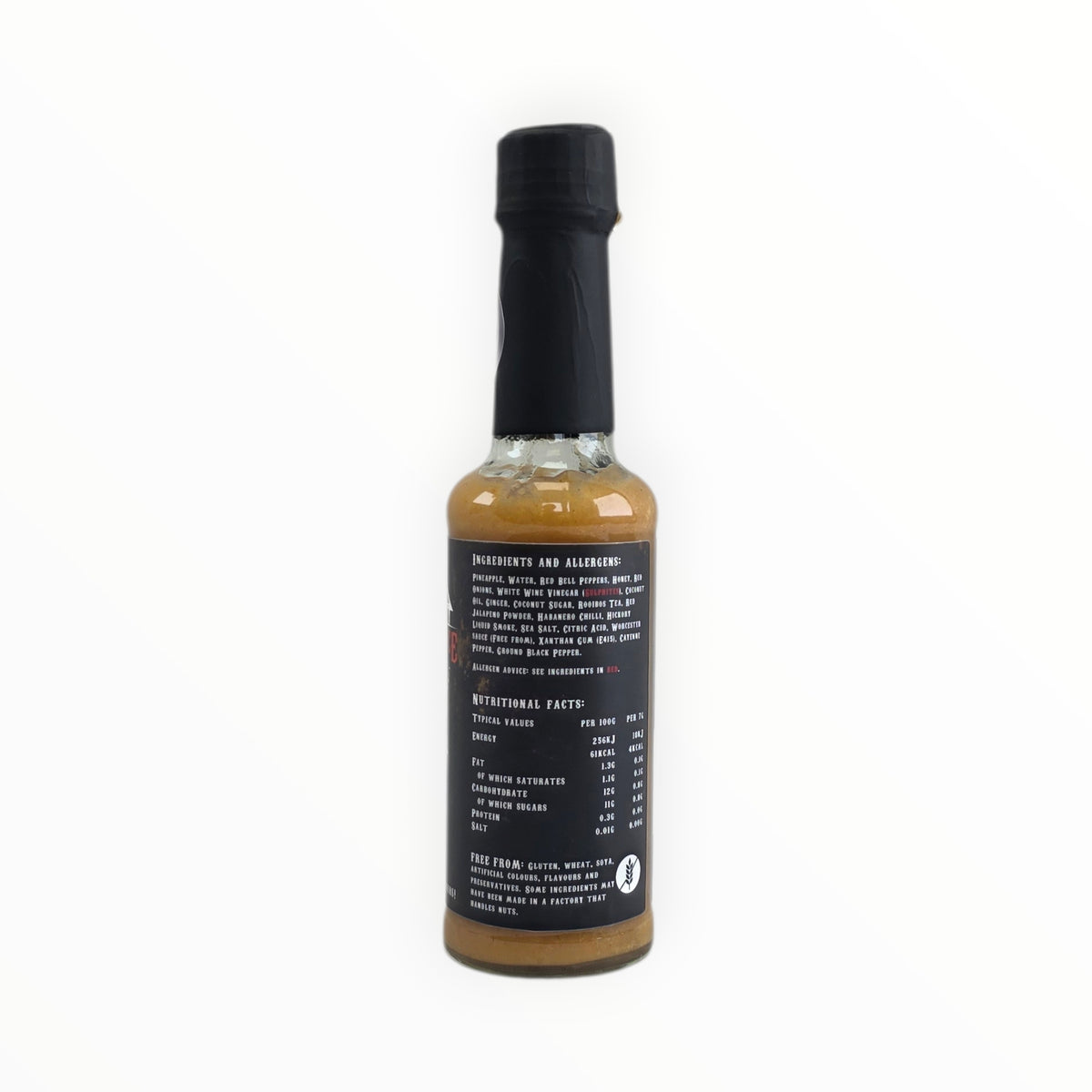 Tropical Flame hot sauce bottle with detailed label and ingredients