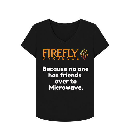 Women's V-Neck T-Shirt - Friends Over to Microwave - Black organic cotton