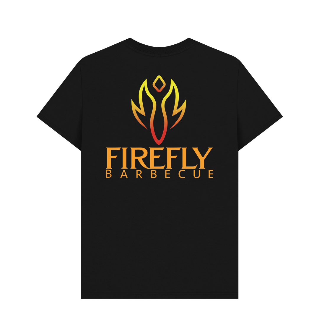 Mens T-shirt with 'Firefly Barbecue' logo for apparel and clothing