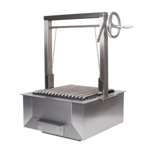 Small Table Top Grill - Bertha Asado Grill with adjustable height and stainless steel build, ideal for compact outdoor cooking setups.