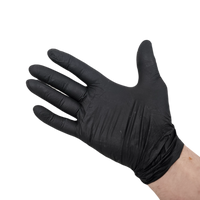 Black nitrile glove on hand